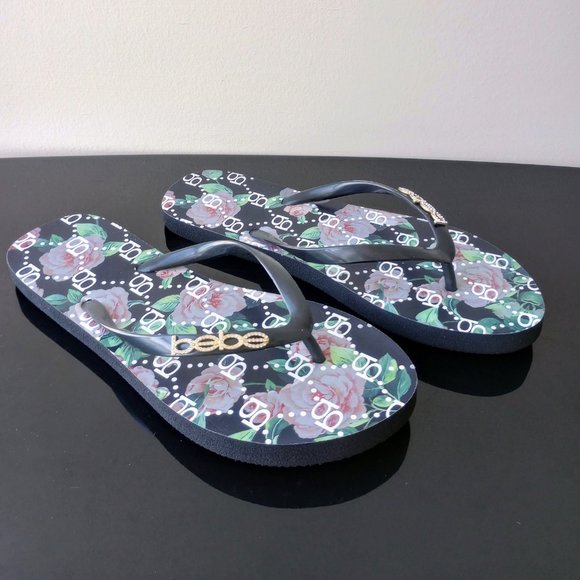 Bebe Women's Florissa Flip Flops Sandals in Black - Picture 1 of 9